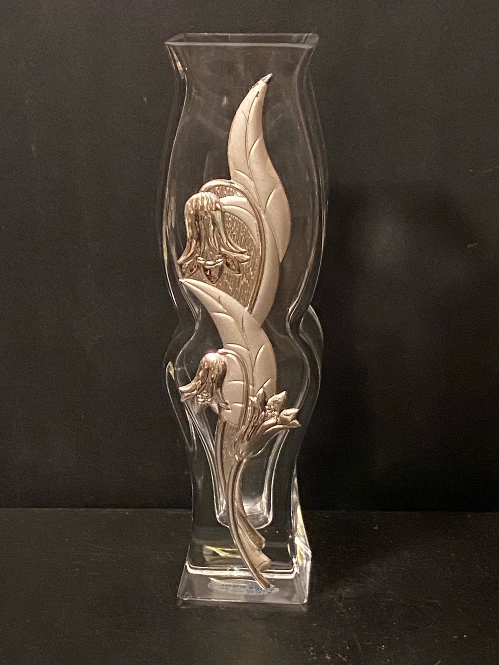 Riflessi Italy Sculptural Glass Vase 925 Sterling Overlay Tulips  8.5”